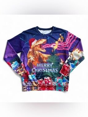 Christmas dinosaur long sleeve polyester shirt Size L Men’s
